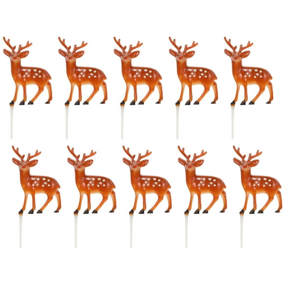 Milisten 10Pcs Christmas Deer Cupcake Toppers Cake Decorative Toppers Party Supplies