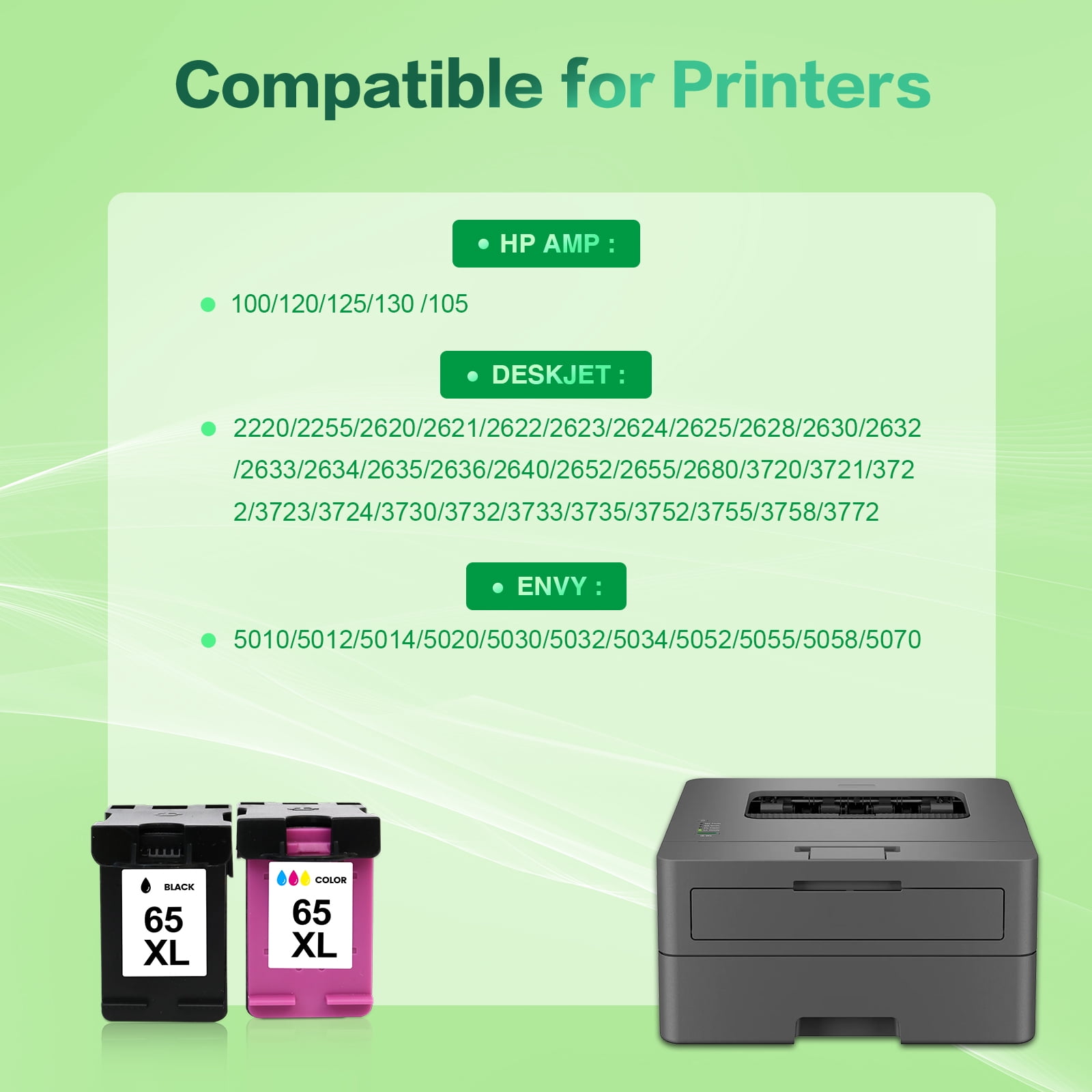 65XL Ink Cartridge Combo Pack Compatible for 65 Ink 65XL for DeskJet 3755 3772 Envy 5055 5052 Printer Ink 65