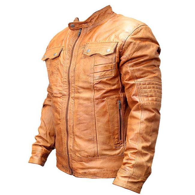 Shelter 9637-S New Mens Genuine Sheep Skin Leather Fashion Jacket 2  Buttoned Chest Pocket - Brown, Small