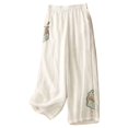 thumbnail image 5 of Delayuji Womens Cotton Linen Pant Chinese Staly Embroidered Wide Leg Pants Loose Elastic Waist Straight Casual Pants Summer M-4XL, 5 of 5