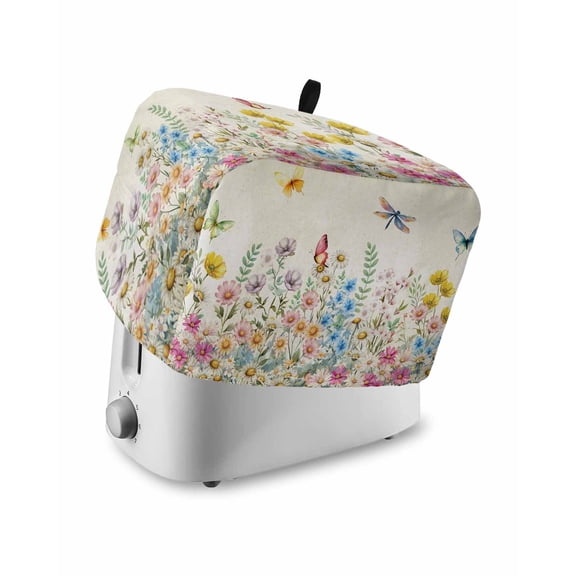 Colorful Floral Toaster Cover 2 Slice, Small Kitchen Appliance Covers, Farmhouse Vintage Dragonfly Butterfly Flower Toaster Oven Cover with Loop, Bread Machine Cover Polyester Dust Cover Protection