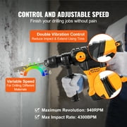 VEVOR 1-1/4inch SDS-Plus Rotary Hammer Drill, 13 Amp Corded Drills, Heavy Duty Chipping Hammers w/Vibration Control & Safety Clutch, Electric Demolition Hammers Variable Speed, Power Tool