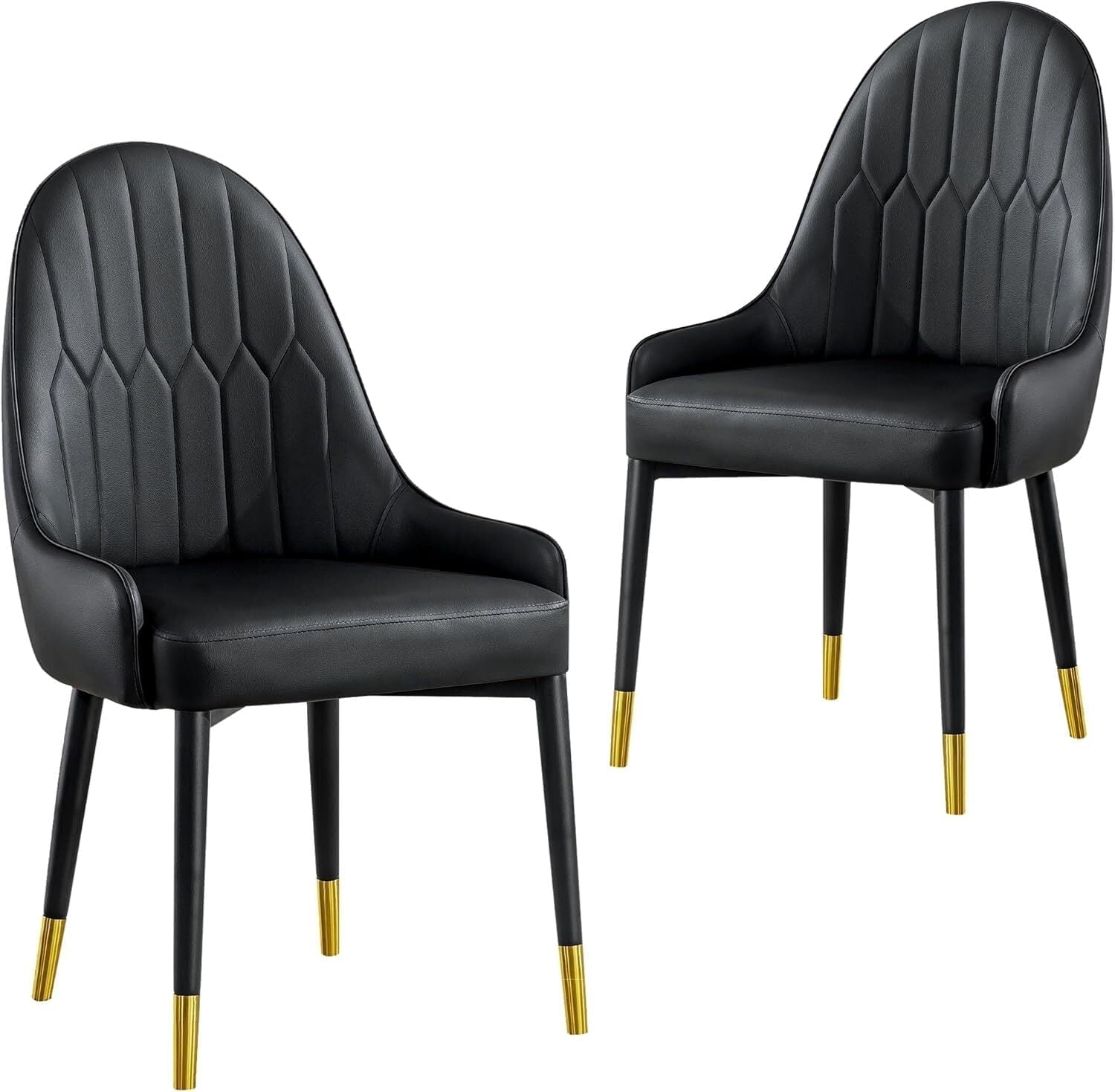 2-Piece Dining Chairs Set, Black PU Faux Leather Upholstery with Metal Frame, Modern Design for Kitchen, Living Room, Office