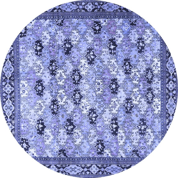 Ahgly Company Machine Washable Indoor Round Persian Blue Traditional Area Rugs, 6' Round