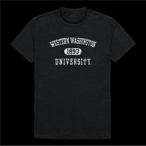 Western Washington University Vikings Distressed Arch College T-Shirt, Black - Medium