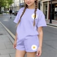 thumbnail image 2 of Stamzod Girls Outfits Size 10-12 Crewneck Short Sleeve Tshirts and Shorts Girls Summer Clothes Two Piece Sets Purple B 13-14 Years, 2 of 6