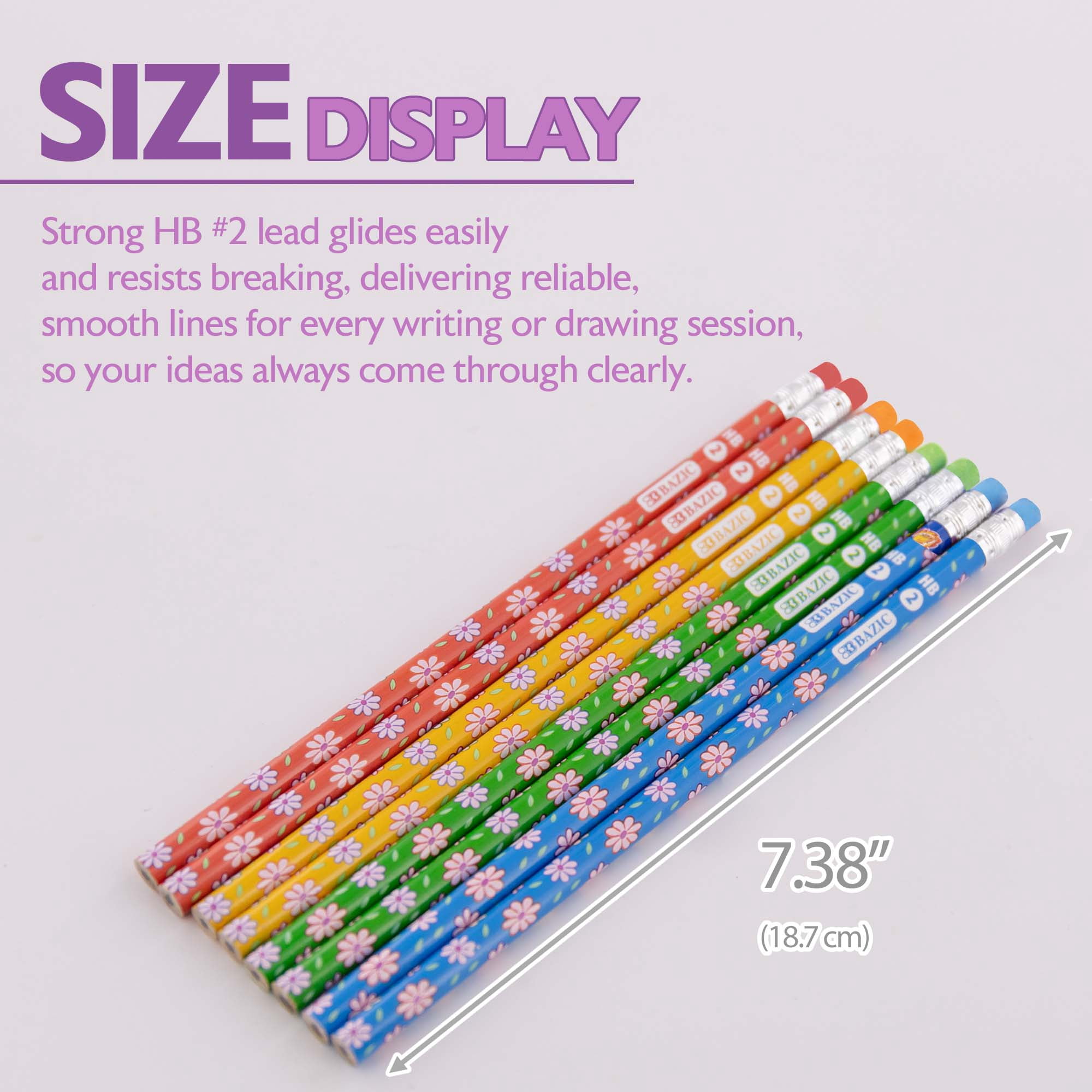 BAZIC Products Floral Pencils 24 Packs (192 Pcs), Assorted Colors, Wood-Cased #2 HB Pencil with Eraser, Cute Flower Pencils