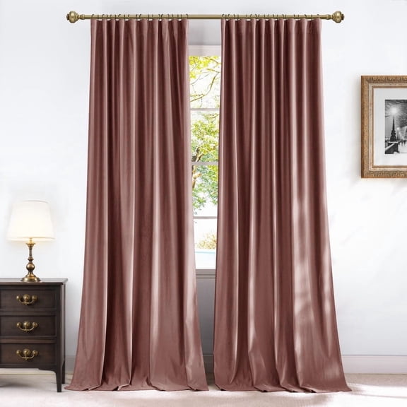 NICETOWN Blackout Velvet Curtains for Bedroom, Energy Saving Heat Blocking Drapes for Living Room, Elegant Thick Velvet Window Panels for Privacy Protection, Dusty Rose Pink, W52 x L84, Set of 2
