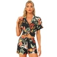 thumbnail image 1 of Conjunto de camisa y pantalones cortos hawaianos para mujer 2023 Summer Beach Trip Button Down Sets Negro M, 1 of 6