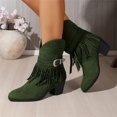 thumbnail image 6 of Willtoo Women's Ankle Boots with Tassel Fringe Faux Suede Pointed Toe Warm Boho Pull-on Low Stacked Heel Booties Western Buckle Strap Chunky Booties, 6 of 7