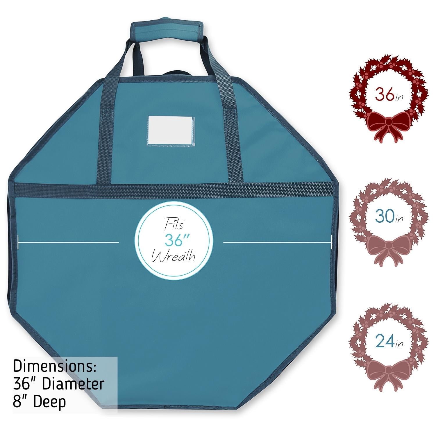 StorageBud 36" Hard Shell Holiday Wreath Storage Container with Interior Pockets, Dual Zipper and Handles, Blue
