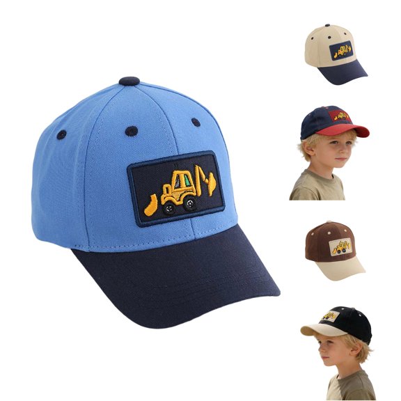 HNMKIU Washed Kids Baseball Cap With Excavator Design Soft Adjustable Toddler Hat For Boys And Girls Blue,2-8 Years