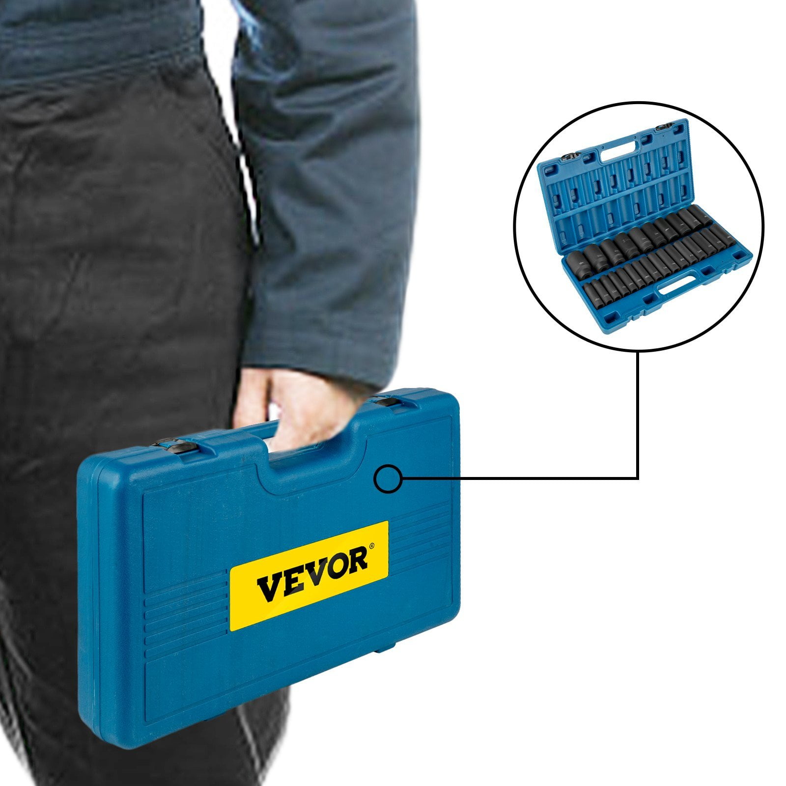 1/2 Inch Drive Impact Socket Set 26-Piece, Deep 6-Point Metric Sockets (10mm-36mm), Heavy-Duty Cr-V, Includes Storage Cage