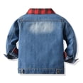 thumbnail image 5 of Otqutp Kids Boys Jacket Toddler Children Outwear Red Plaid Over Autumn Winter Long Sleeve Denim Jacket Blouse with Pocket(Blue,6-7 Years), 5 of 7