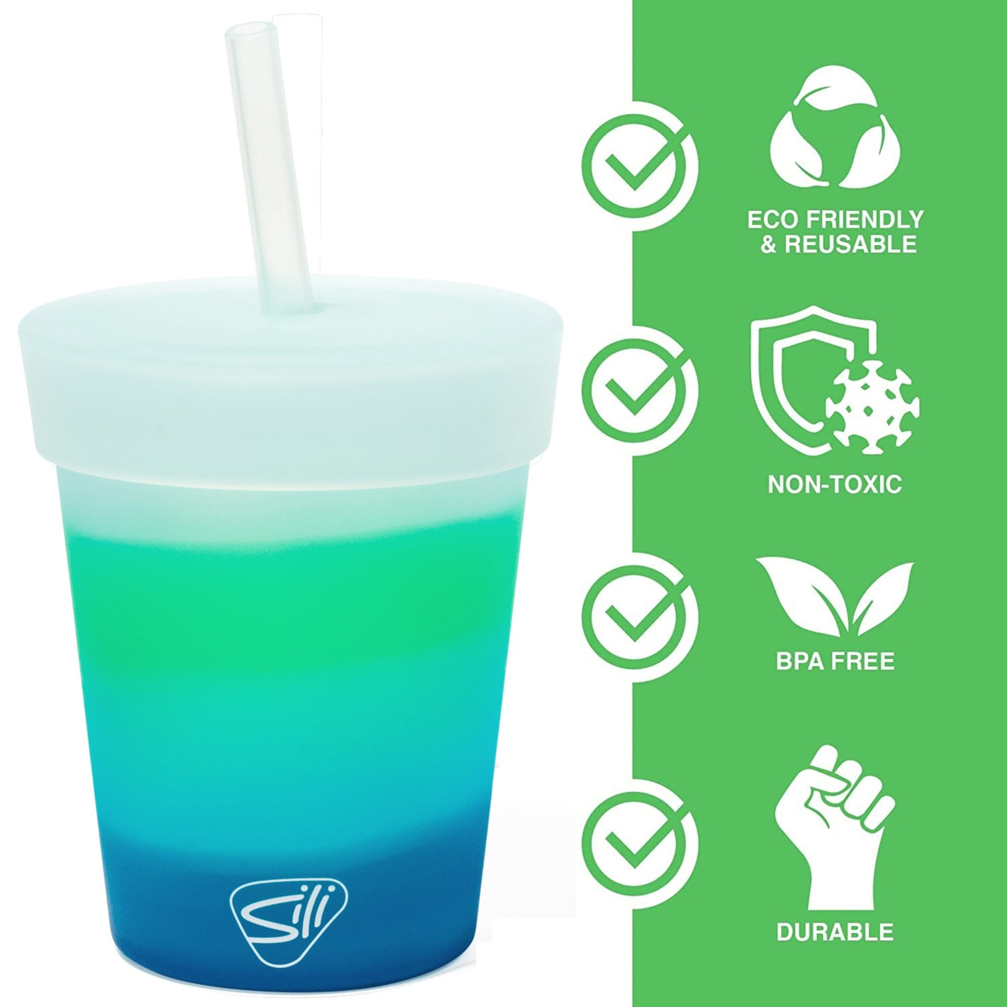 Silipint: Silicone Kids 8oz Straw Tumblers, 2 Pack, Moon Beam & Mountain Air