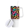 thumbnail image 2 of 40 oz Tumbler with Handle and Straw Lid Soft Color Leopard Print Insulated Vacuum Water Bottle Stainless Steel Travel Cup, 2 of 8