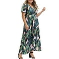 thumbnail image 5 of JINMGG Womens Plus Size Clearance $5 Fashion Women Plus Size Maxi Dresses Printing V-Neck Summer Casual Flowy Long Dress Blue XL, 5 of 9