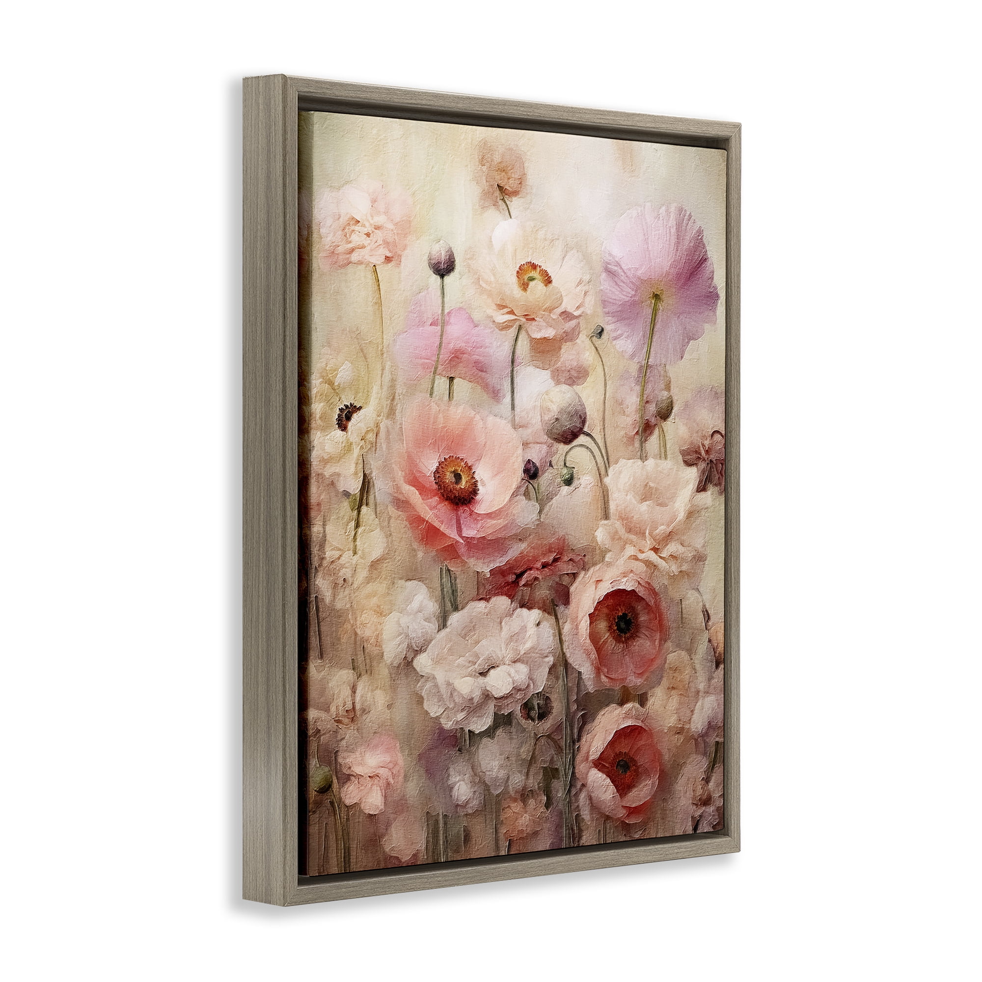 Stupell Industries Pink Flower Garden Botanical & Floral Painting Brown Floater Framed Art Print Wall Art, 17 x 21