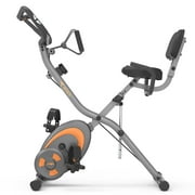 leikefitness Folding Stationary Bike Recumbent Exercise Bike w/Arm Resistance Bands-Pulse Sensor-LCD Monitor and Easy to Assemble Indoor Cycling Bike 2280