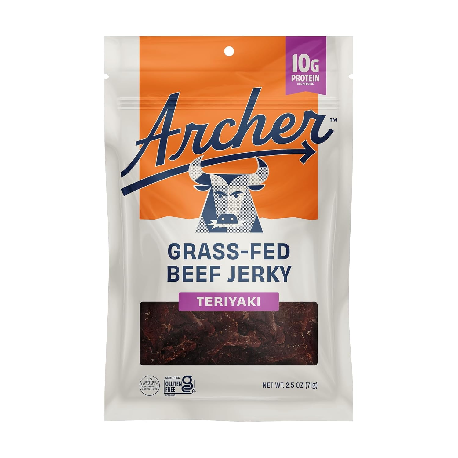 Country Archer Beef Jerky Grass-Fed Teriyaki -- 2.5 oz Pack of 2
