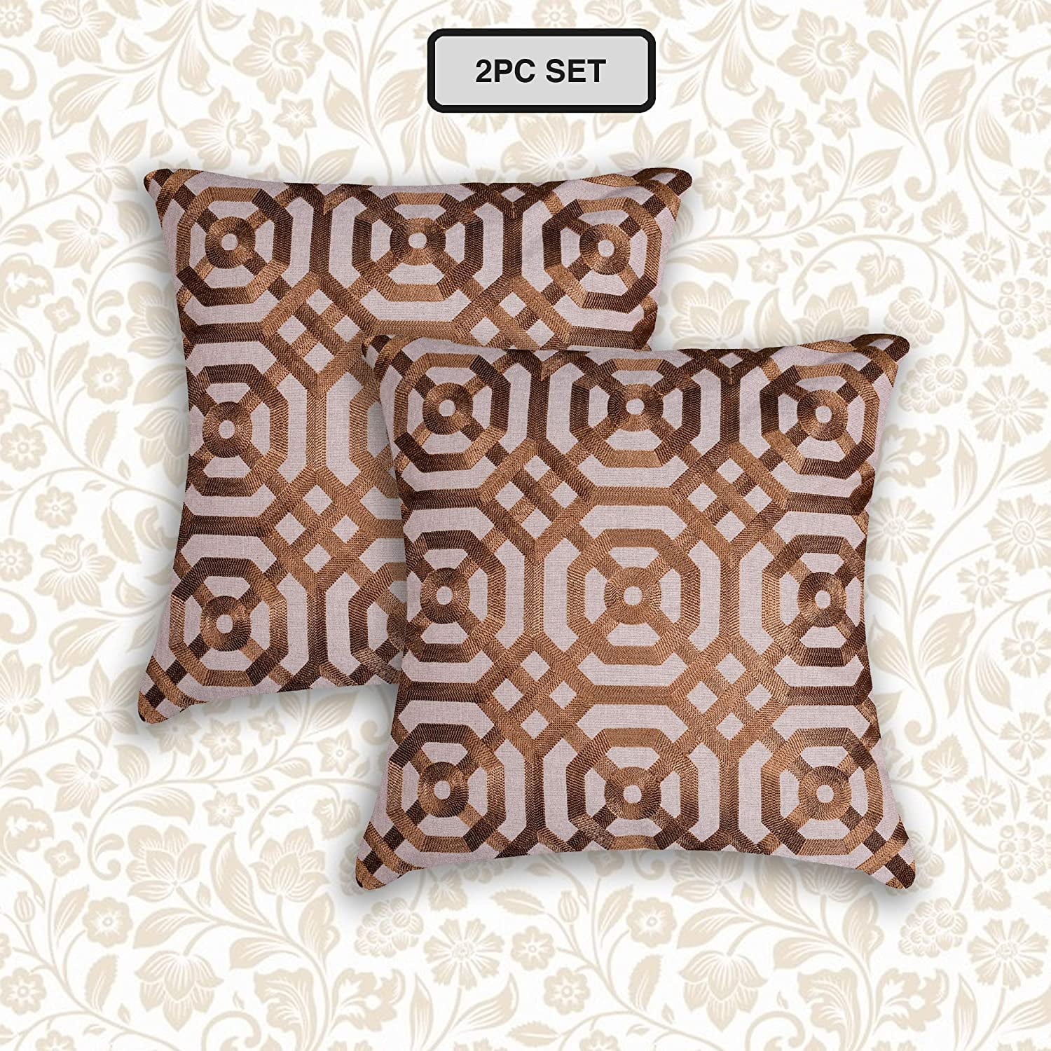 Set of 2 Decorative Square Throw Pillow Covers Set Embroidered Octagon