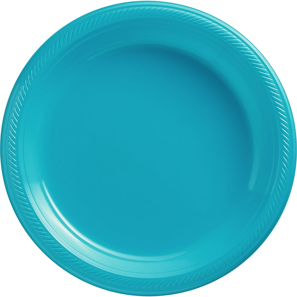 Carribean Blue, Big Party Pack, Round Plastic Plates 10.25", 50 Per
