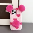 thumbnail image 3 of Fuzzy Fluffy Hearts Case Compatible with iPhone 13 Pro - Cute Furry Plush Faux Fur Heart Print Phone Case for Girls Women Winter Warm Soft Back Shockproof Protective Cover for 6.1 inch, Rose, 3 of 5