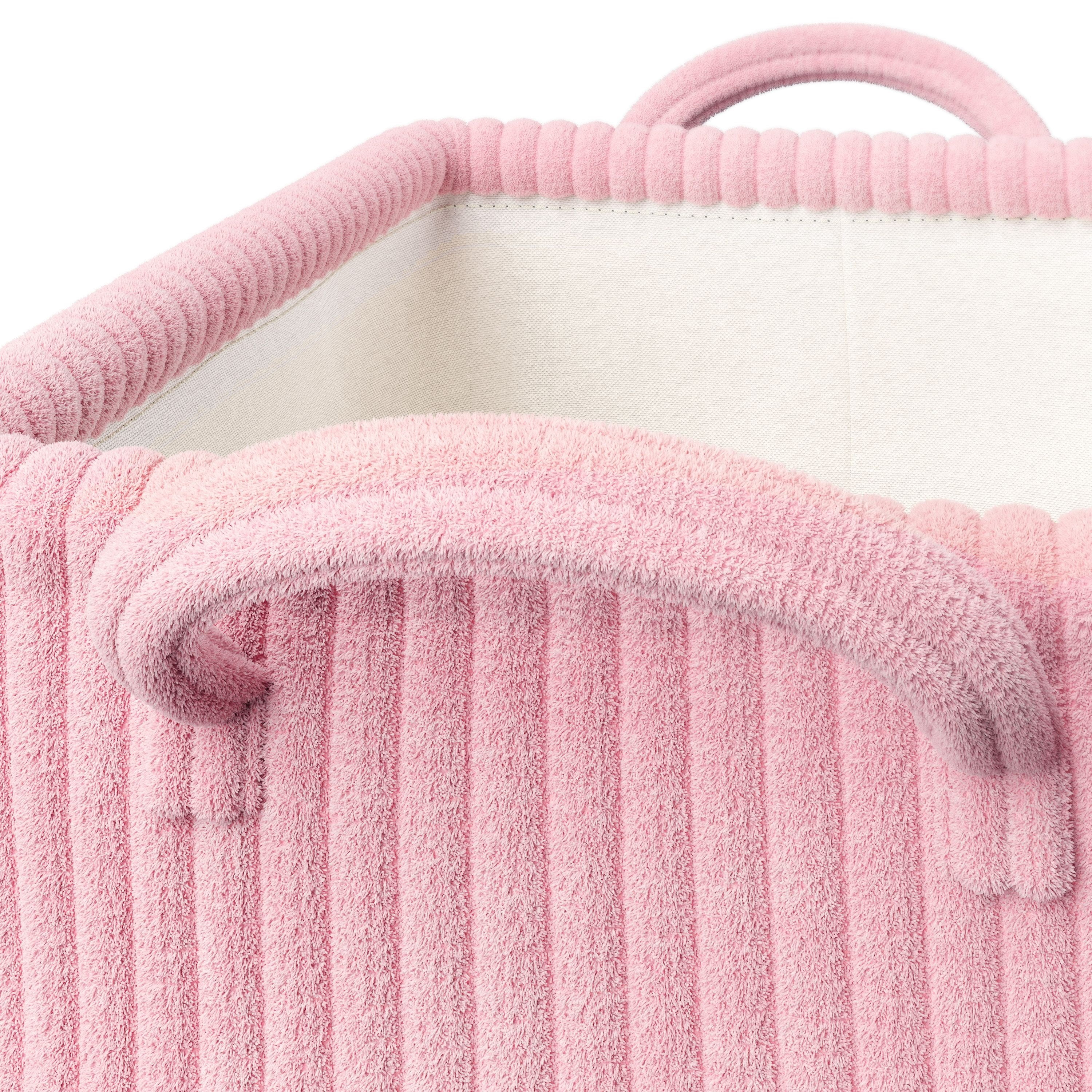 Mainstays Kids Medium Light Pink Ribbed Corduroy Fabric Storage Basket with Handles, 4 Pack