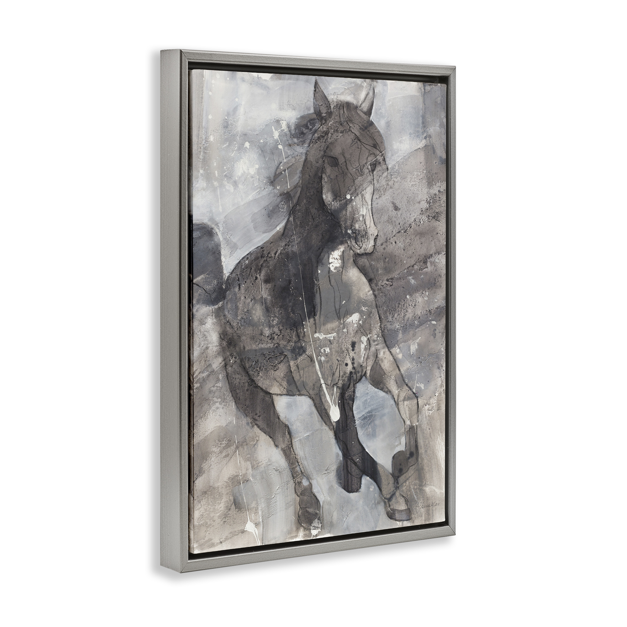 Stupell Industries Free Spirit Stallion Animals & Insects Painting Gray Floater Framed Canvas Art Print Wall Art, 17 x 25