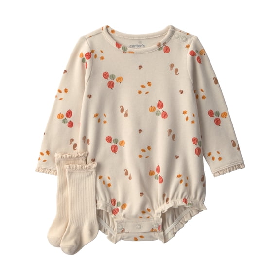 Carter's Child of Mine Baby Girl Bubble Romper and Sock Set, 2-Piece, Sizes 0/3-24 Months