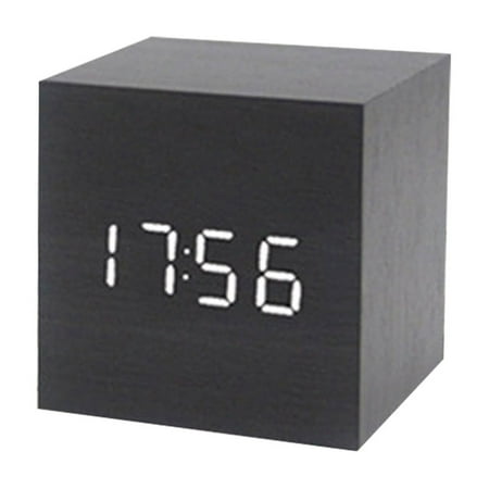 Acahhotxx Alarm Clock, Wood Cube Voice Control Led Alarm Clock Decorative Clock Ornaments Art Supplies for Home Bedroom Dormitory - 05