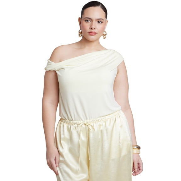 ELOQUII Women's Plus Size Asym Twist Sleeve Top