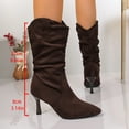 thumbnail image 3 of Kitten Heel Mid Calf Boots for Women Slouchy Splice Suede Pointed Toe Pull on Dressy Short Fall Booties Stiletto Heels, 3 of 7