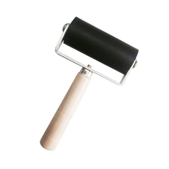 KALLORY Rubber Roller with Comfortable Wooden Handle for Smooth Craft Printing and Painting Projects