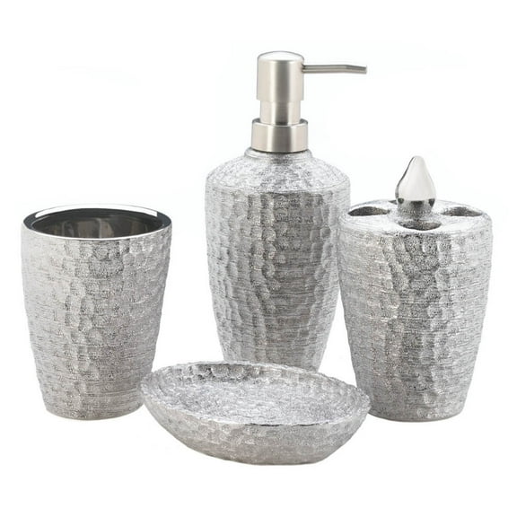 Zingz & Thingz Set of 4 Silver Hammered Bathroom Accessories 10.5"