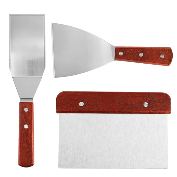 ASKITO 3PCS Stainless Steel Griddle Scraper Set, Metal Spatula & Cleaning Tool for Flat Top Grills, Outdoor BBQ Accessories