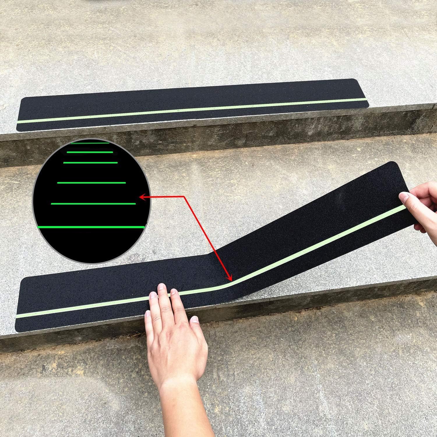 Grip Tape for Stair Non Slip 10-Pack Black Glow 6" x 24",Outdoor Steps Treads Anti Slip Weather Resistant Glow in Dark