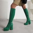 thumbnail image 3 of Mepaouo Leather Knee High Boots Square Toe Block Heeled Zipper Platform Tall Boots(Green,6.5), 3 of 9