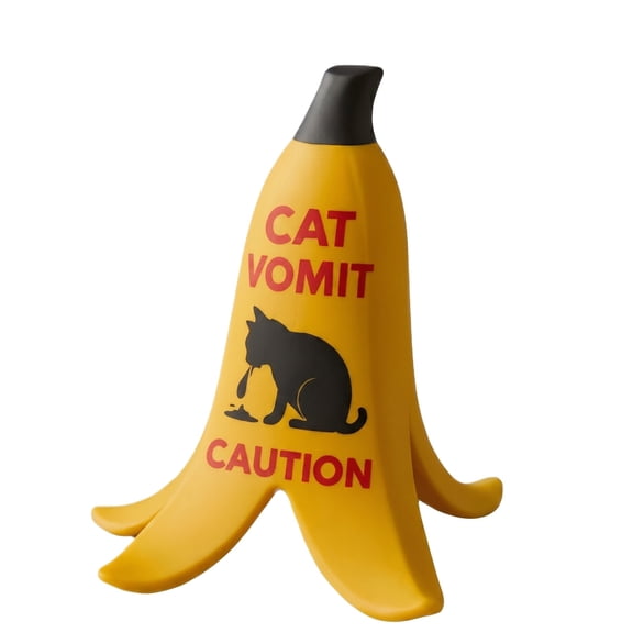 Cat Vomit Caution Sign Caution Cat Vomit Sign Banana Shaped Novelty Decorative Standing Sign 1 Pack