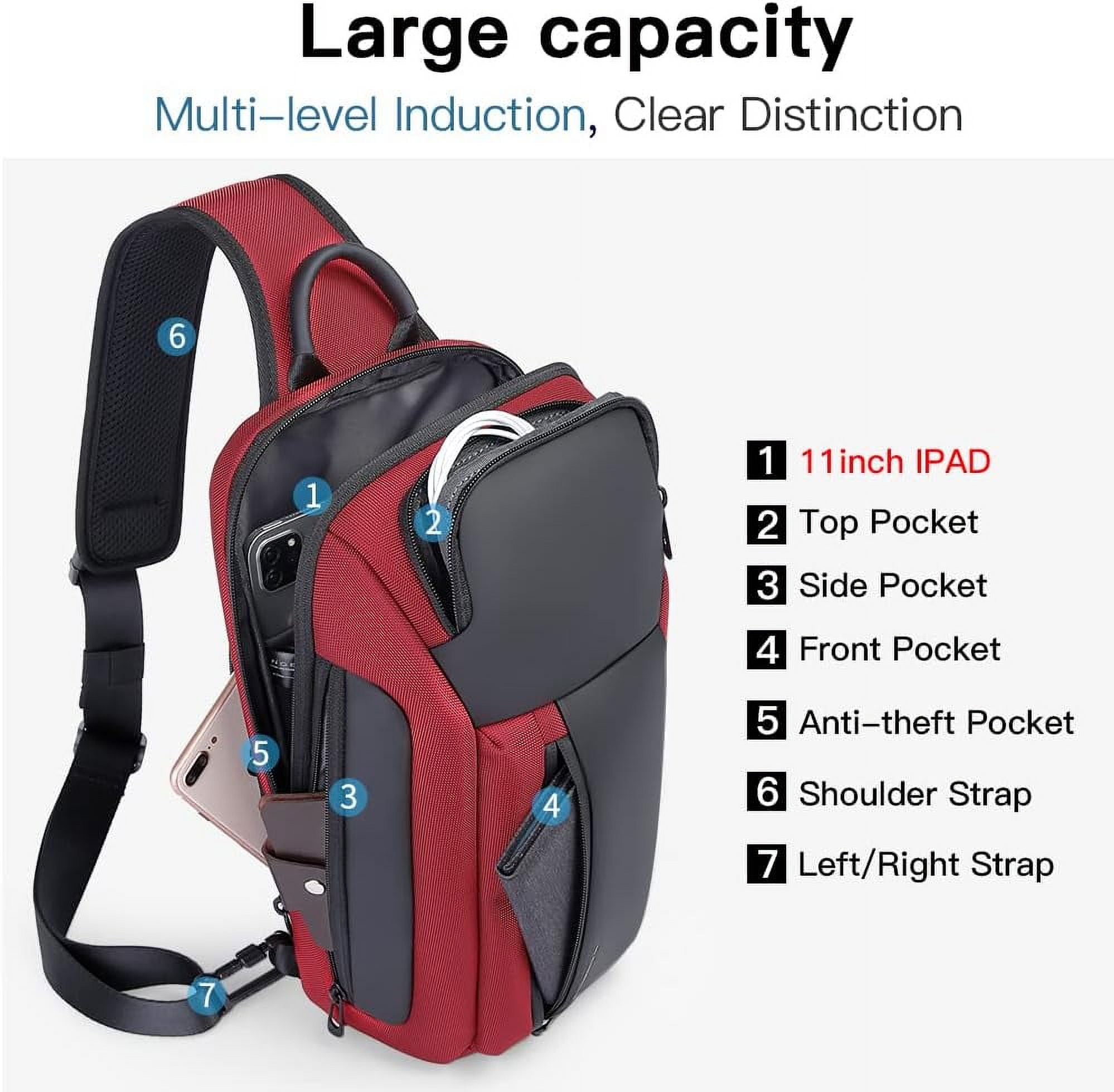 BANGE Waterproof Men's Sling Bag, Large Capacity Crossbody Backpack Durable
