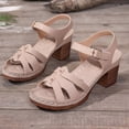 thumbnail image 5 of Slingback Heels for Women Trendy Splice Peep Toe Sandals Ankle Strap Buckle High Heeled Summer Dress Pumps Shoes Beige Size 6, 5 of 8
