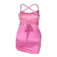 thumbnail image 3 of Women Boat Neck Sling Dress Lady Solid Color Sleeveless Backless Back Bandage Short Skirt Tan M, 3 of 5