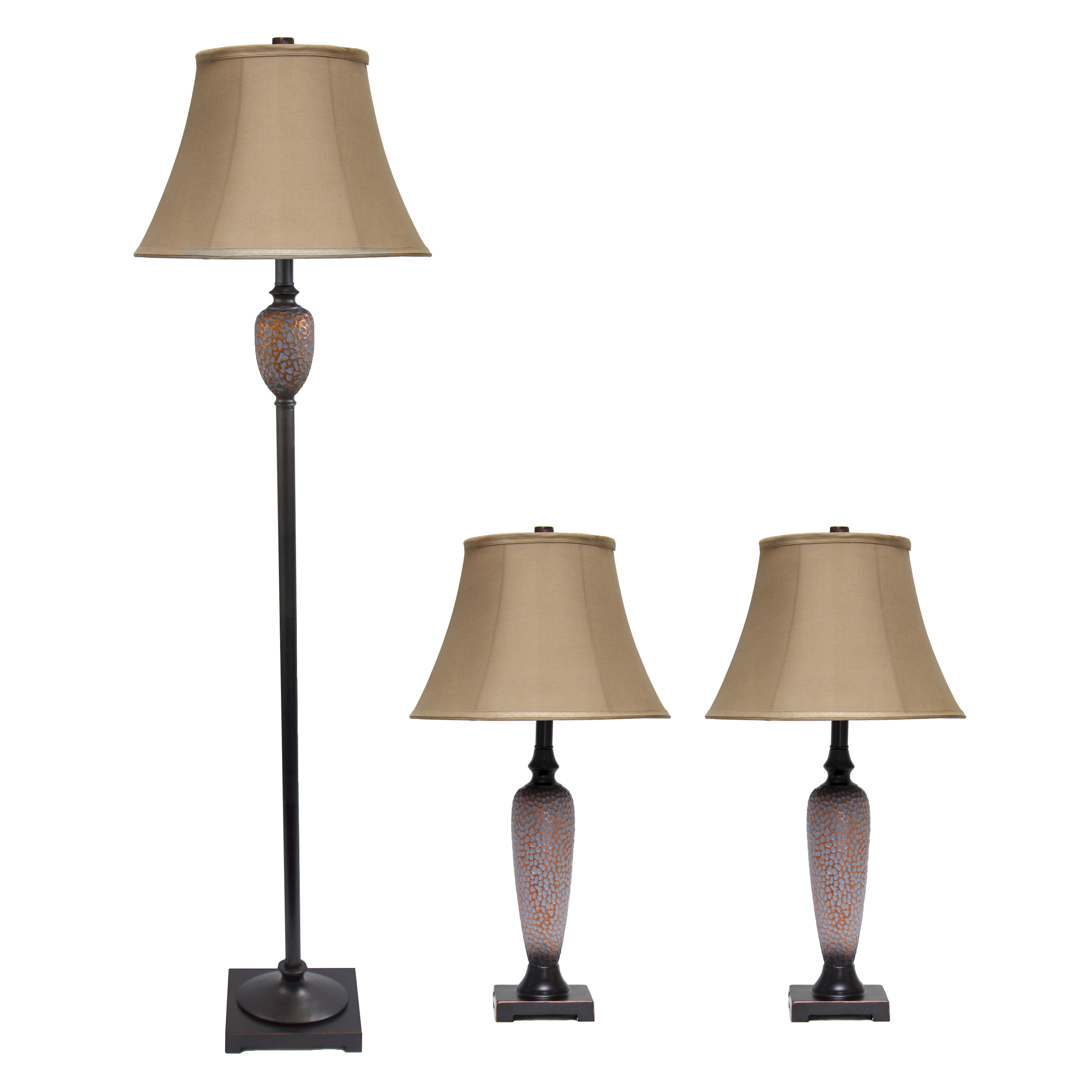 Lalia Home Homely Traditional Valdivian 3 Piece Metal Lamp Set (2 Table