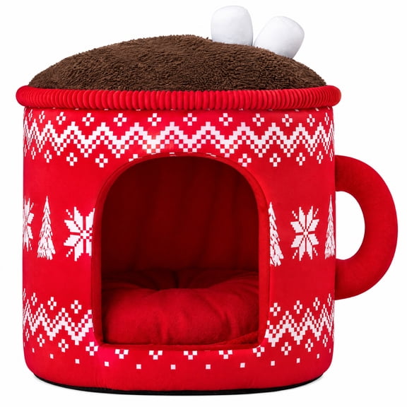 Vibrant Life Holiday Extra Small Hot Cocoa Pet Bed, Red/White/Brown, 15" x 15"