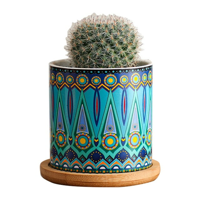 Plant Pot Cylindrical Flowerpot 7.5x7.6cm Geometric Pattern Simple Black White Nordic Style Home Decor Ceramic Vase
