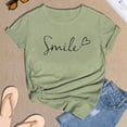 thumbnail image 7 of MIXUE Womens Summer Tops Solid Color Letter Print Crew Neck Short Sleeve Fashion Casual Shirts For Women Tshirts Holiday Wear,Green,L, 7 of 7