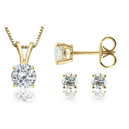 Chetan Collection 0.60 Carat T.W. Diamond 10kt Yellow Gold Round-Shape Pendant and Earring Set