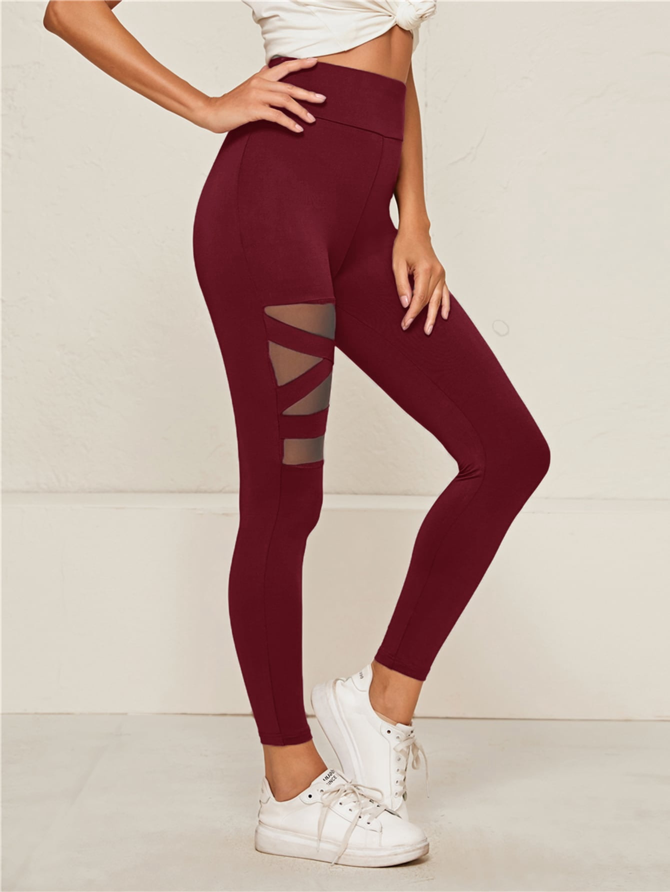 Burgundy Women's Wide Waistband Mesh 