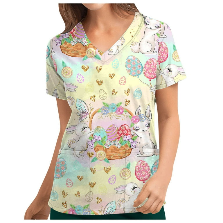 symoid Oversized t Shirts for Women- Fashion Rabbit Print V-neck