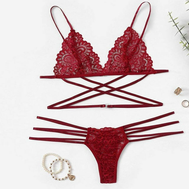 Femmes 2 Pièces Dentelle Creux Perspective Maillots de Bain Maillots de Bain de Plage Ensemble Rouge XL